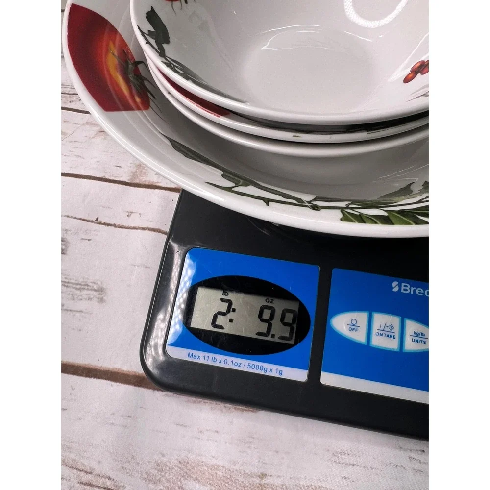 Hampton Pasta Bowl Set White Red Tomato Vine Script 4 Piece Set